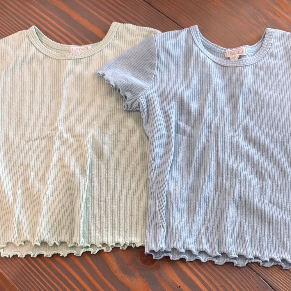 Full Tilt Ribbed Kids Tees - Mint and Sky Blue